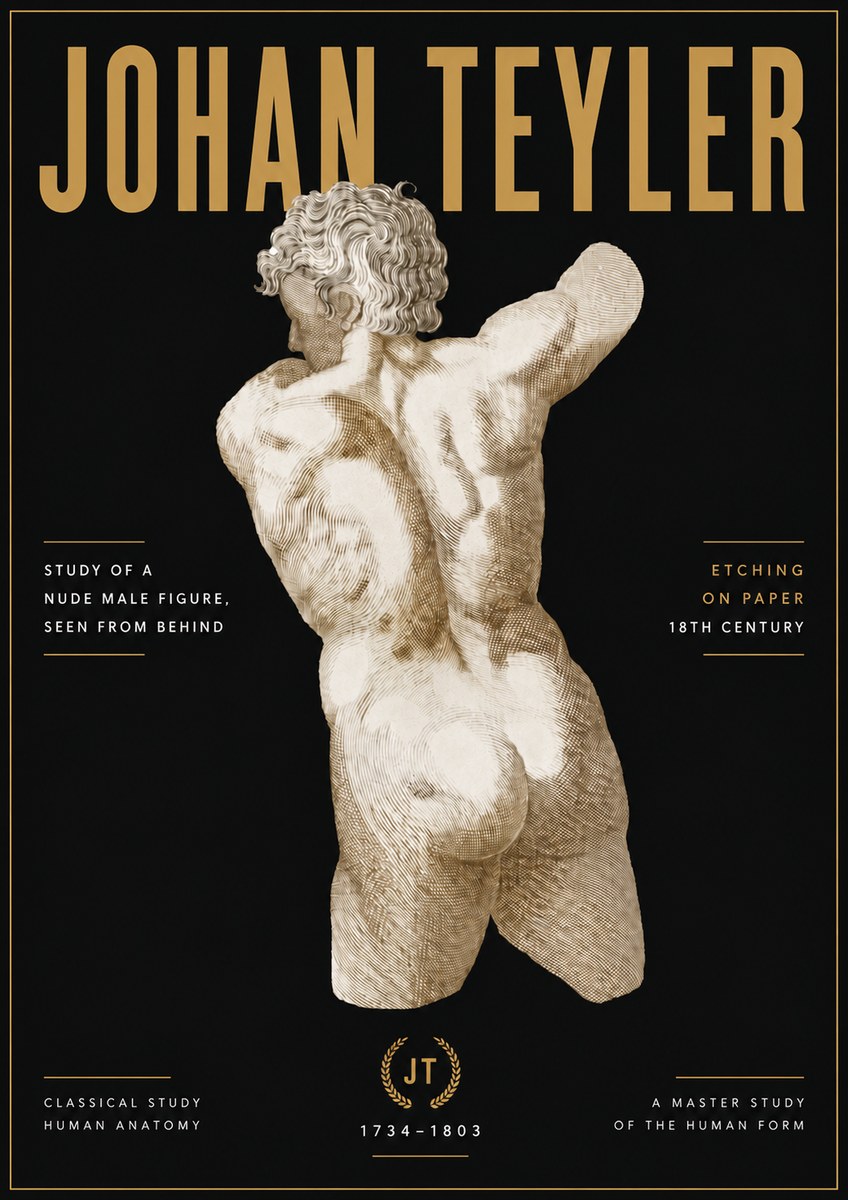 Johan Teyler Study of a Nude Male Figure, Seen from Behind No6 - Poszter
