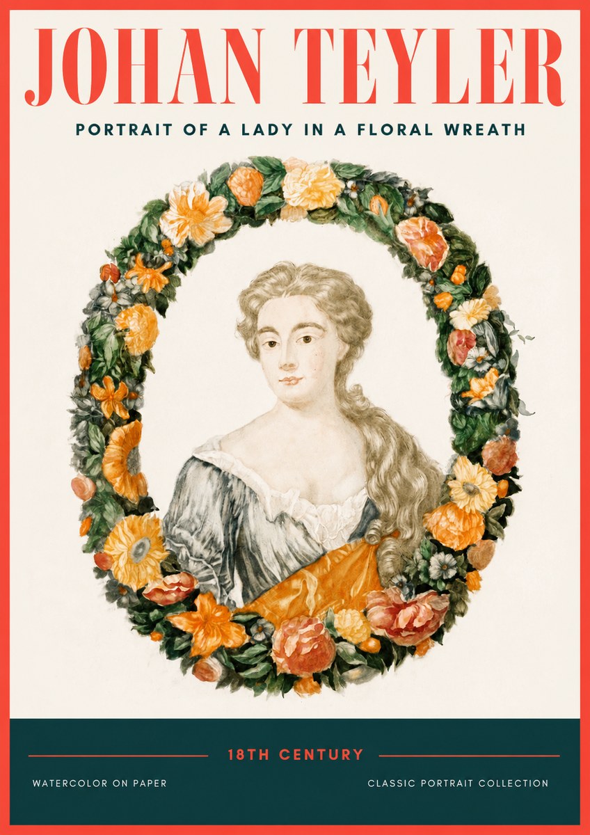Johan Teyler Portrait of a Lady in a Floral Wreath No2 - Poszter