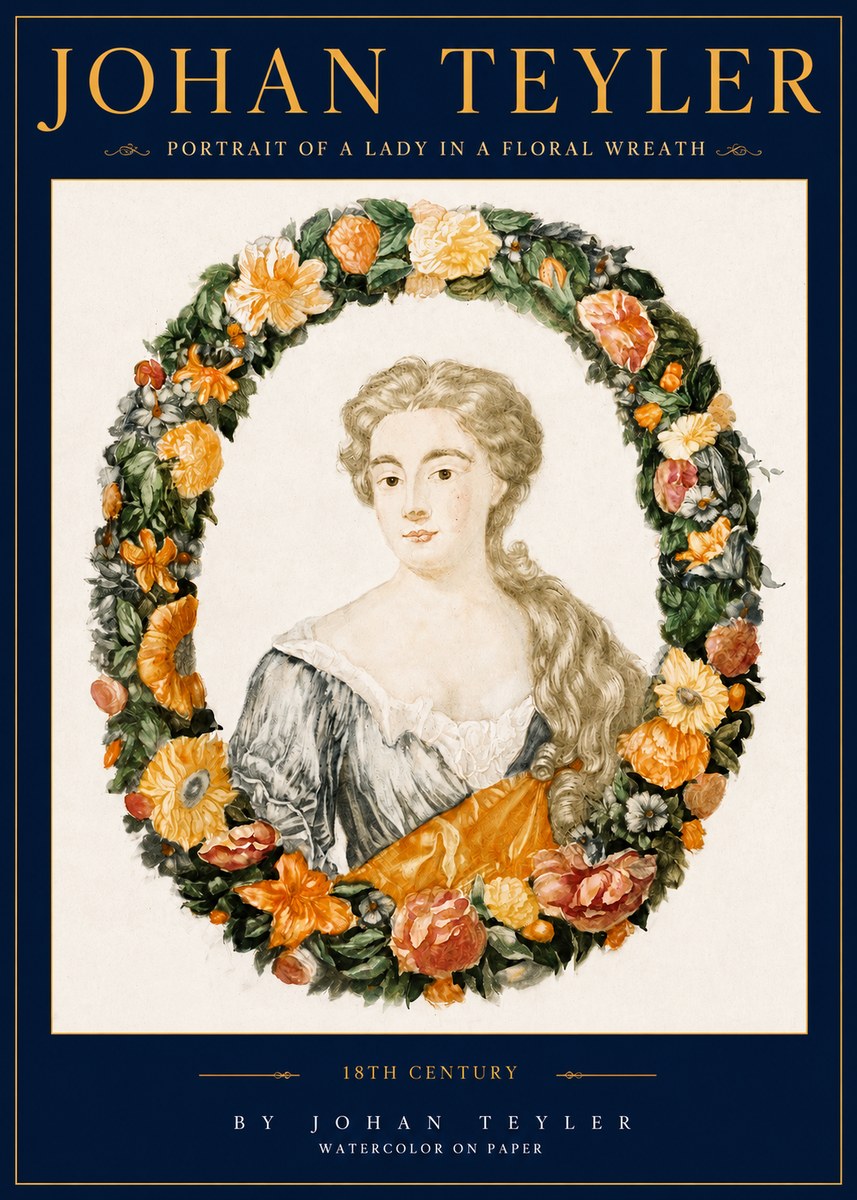 Johan Teyler Portrait of a Lady in a Floral Wreath No3 - Poszter