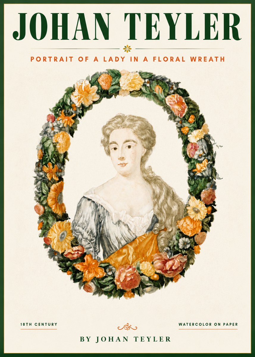 Johan Teyler Portrait of a Lady in a Floral Wreath No4 - Poszter
