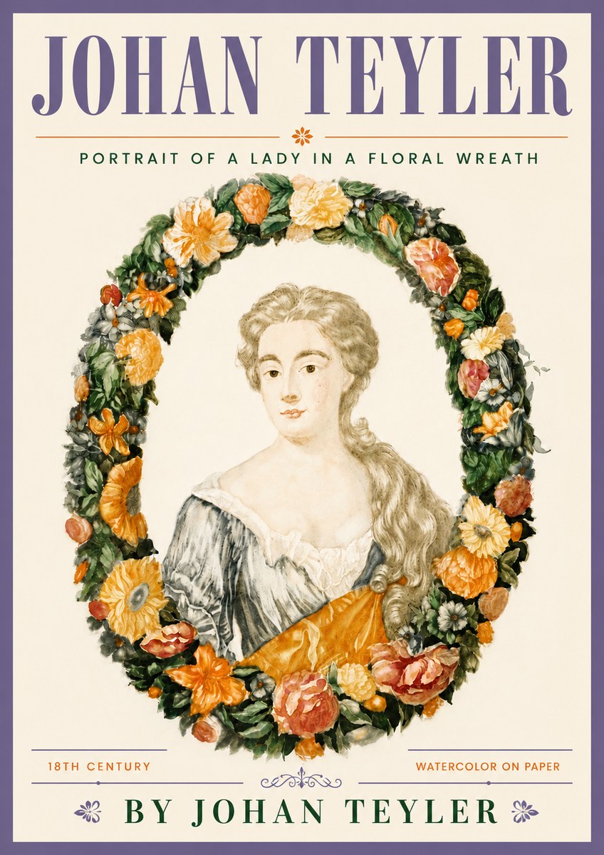 Johan Teyler Portrait of a Lady in a Floral Wreath No6 - Poszter