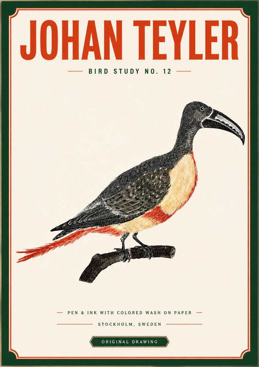 Johan Teyler Bird Study No. 12 - Original Drawing No3 - Poszter