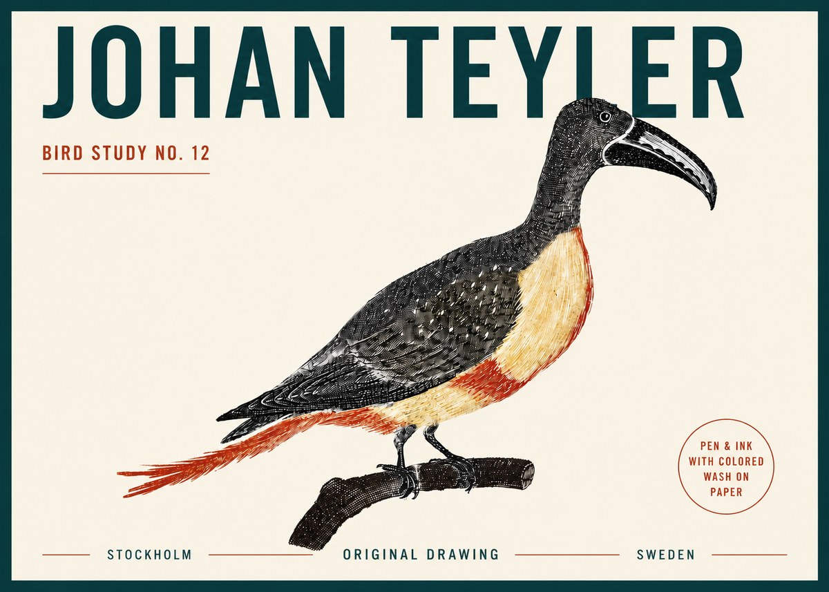 Johan Teyler Bird Study No. 12 - Original Drawing No5 - Poszter