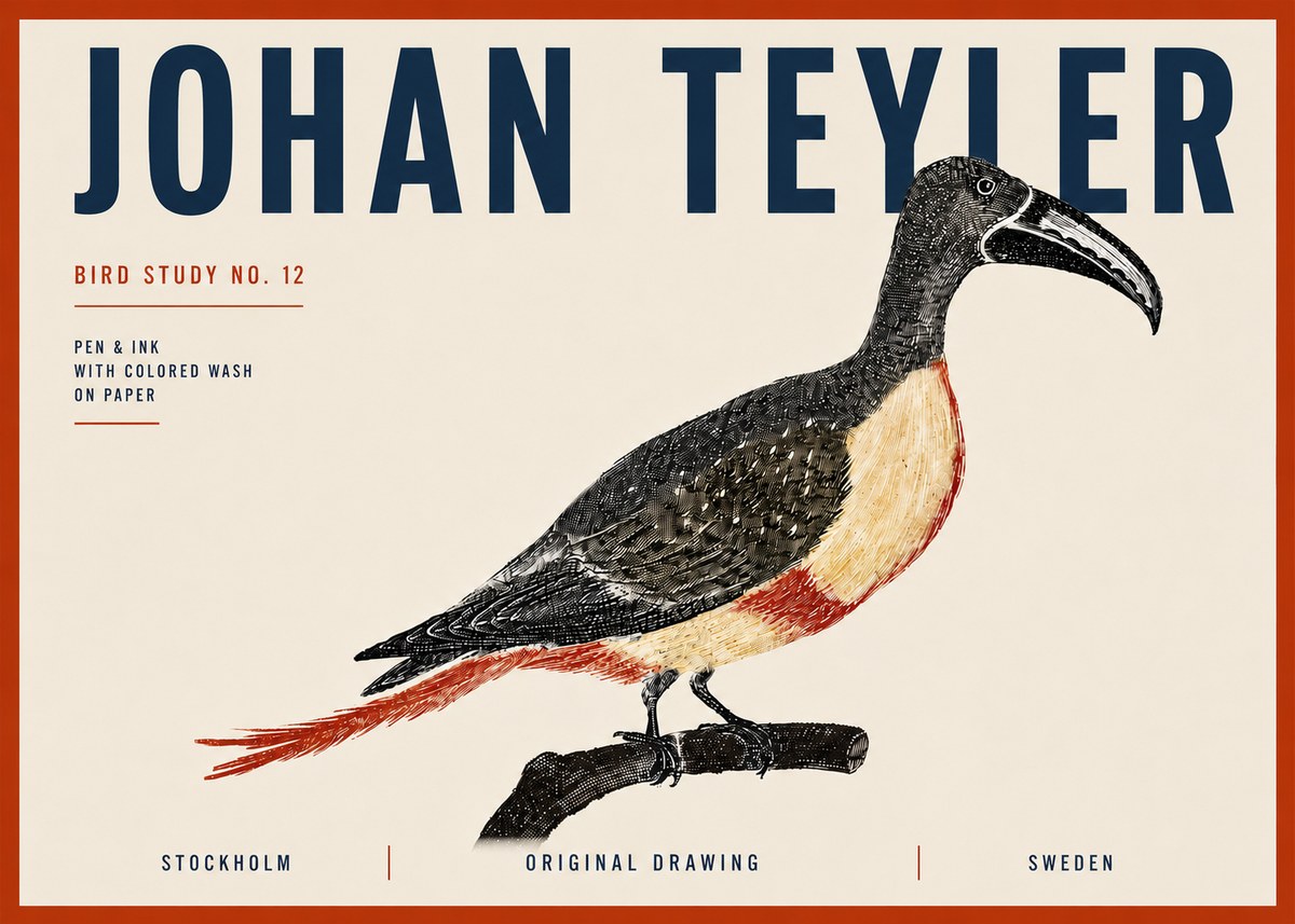 Johan Teyler Bird Study No. 12 - Original Drawing No6 - Poszter