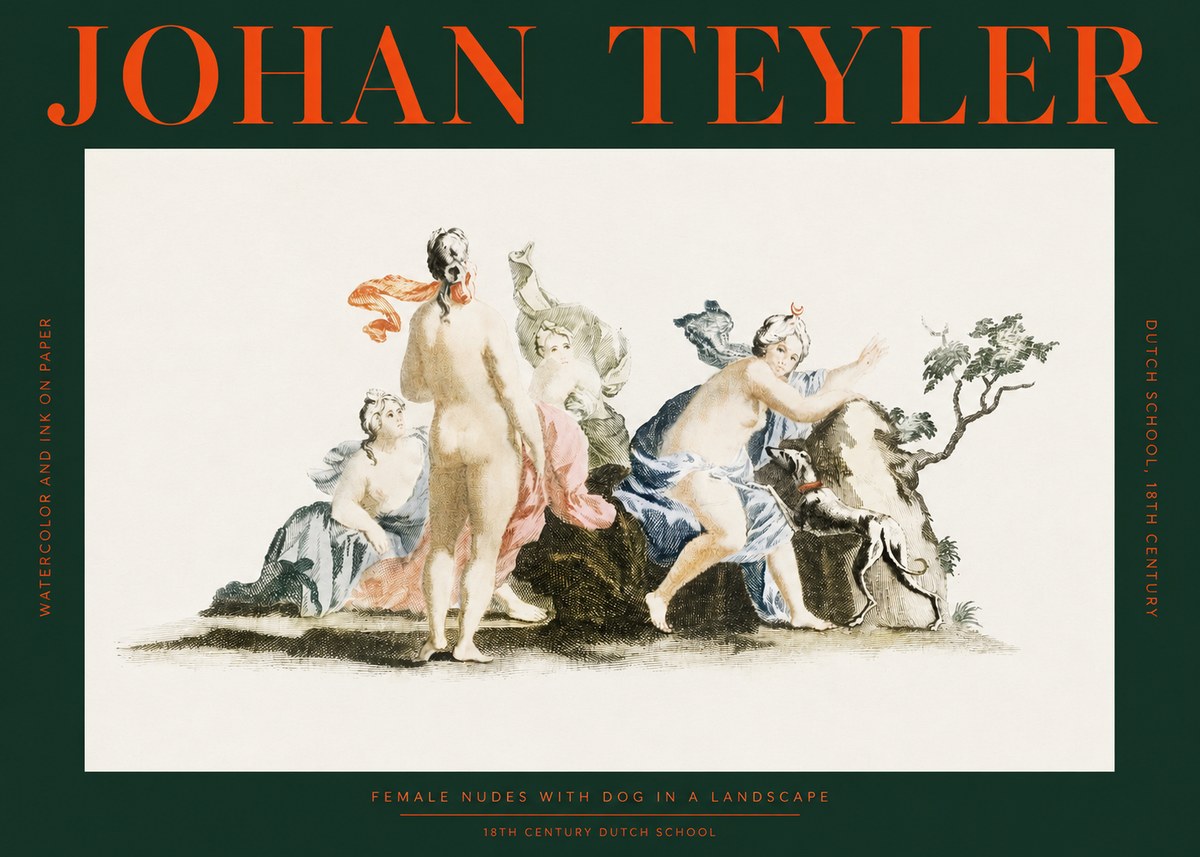 Johan Teyler Nudi Femminili Con Cane in Paesaggio No2 - Poszter