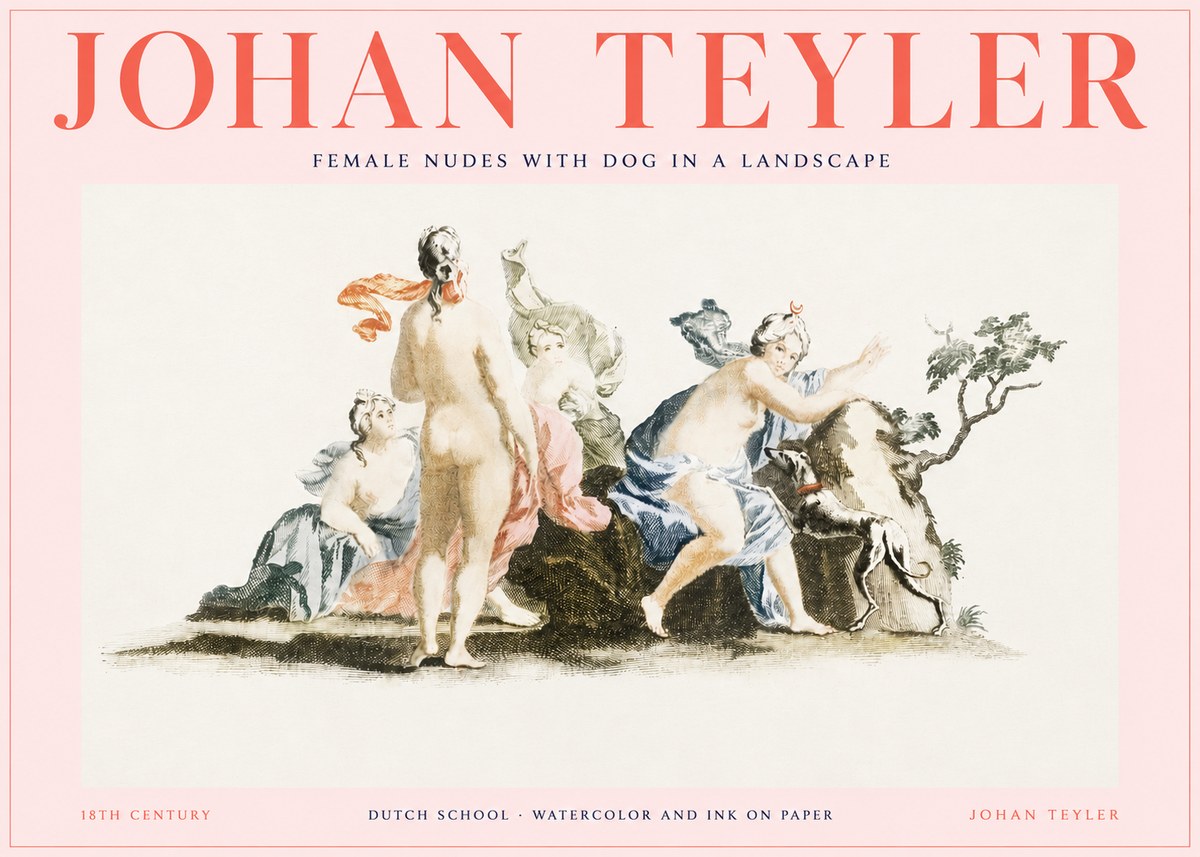 Johan Teyler Nudi Femminili Con Cane in Paesaggio No3 - Poszter