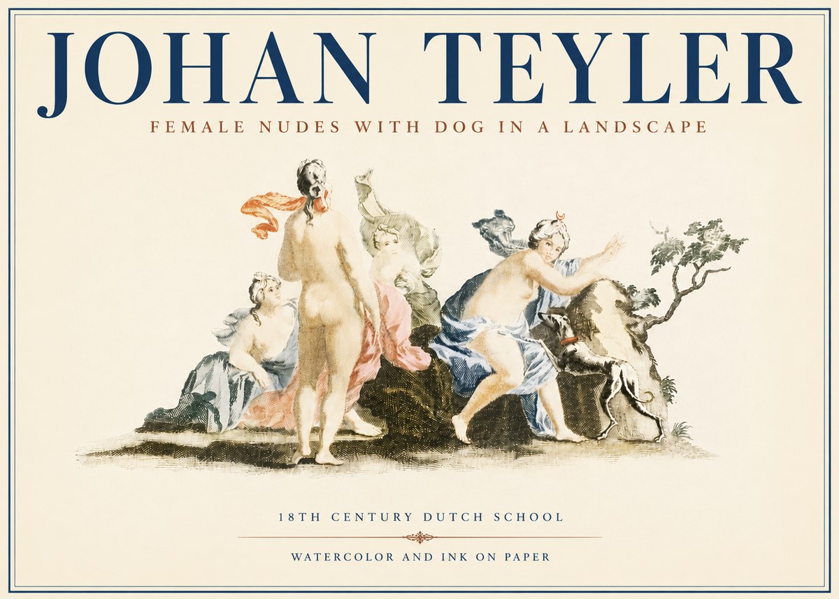 Johan Teyler Nudi Femminili Con Cane in Paesaggio No4 - Poszter