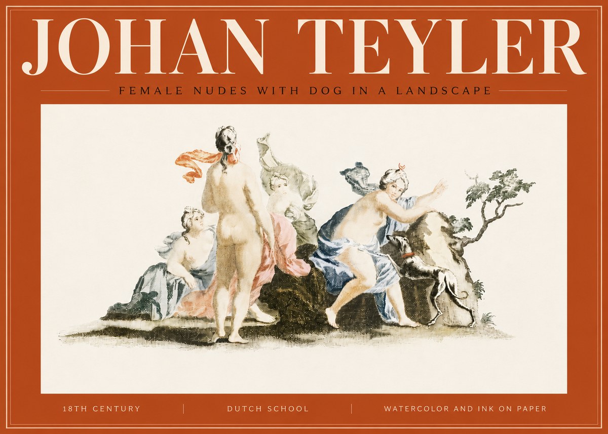 Johan Teyler Nudi Femminili Con Cane in Paesaggio No5 - Poszter