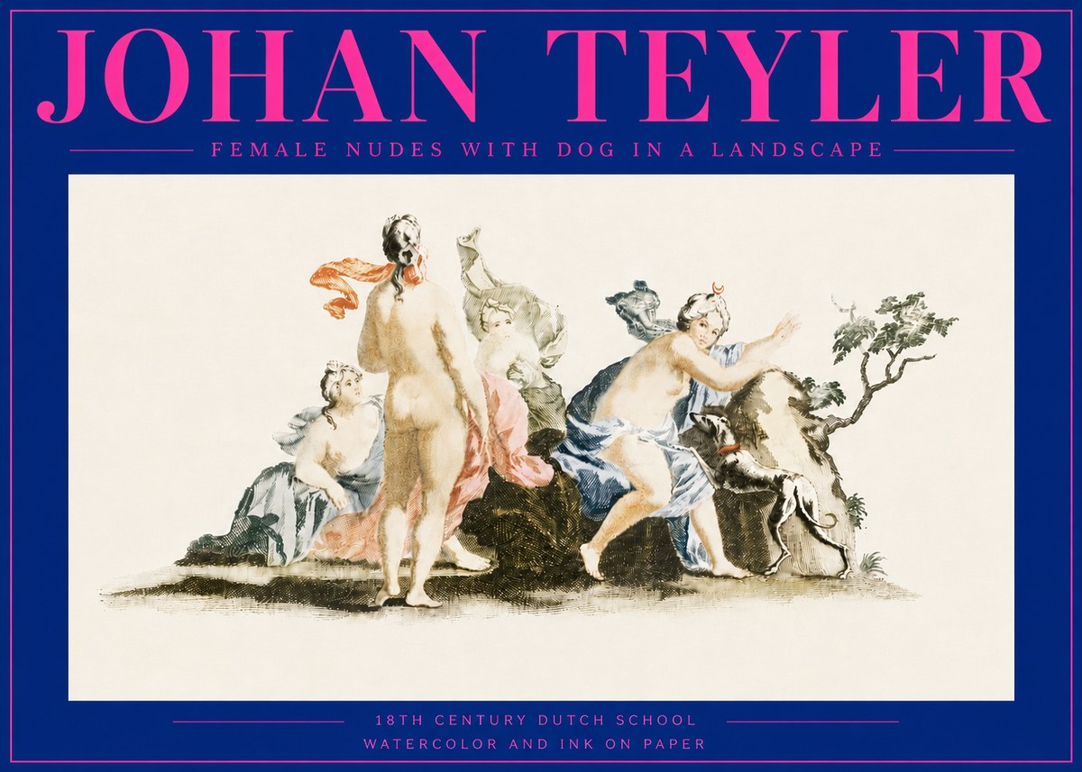 Johan Teyler Nudi Femminili Con Cane in Paesaggio No6 - Poszter