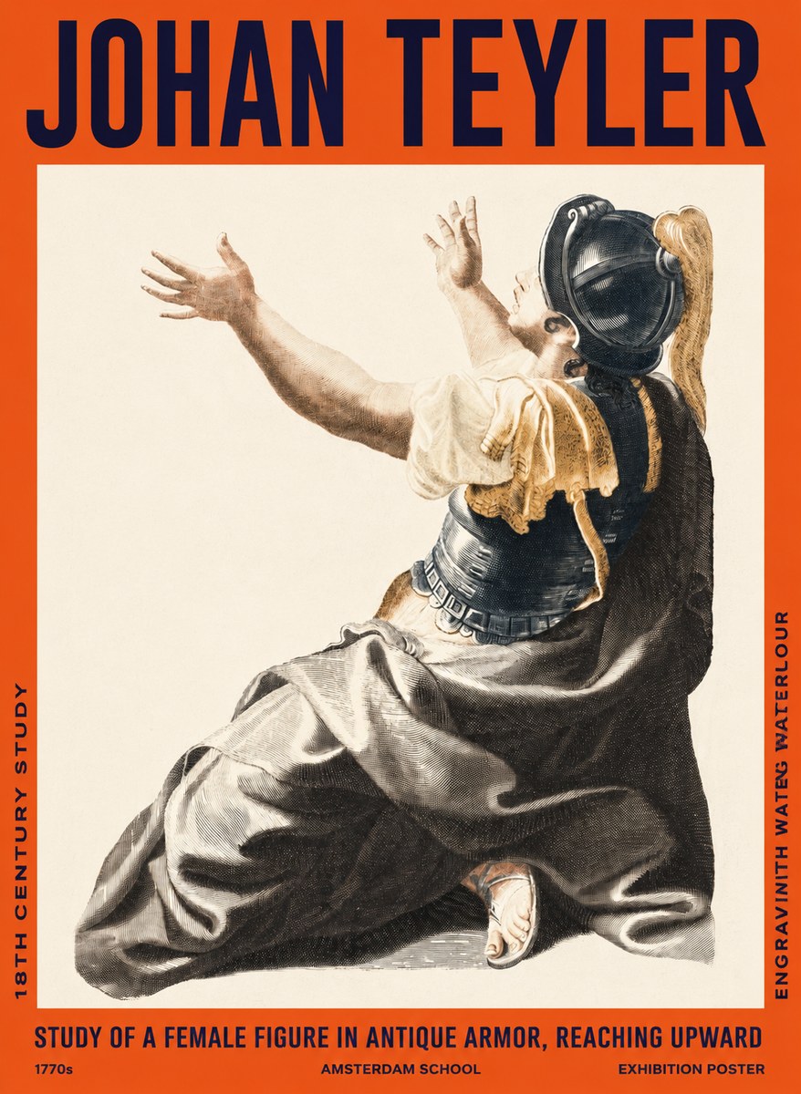 Johan Teyler Study of a Female Figure in Antique Armor, Reaching Upward No2 - Poszter
