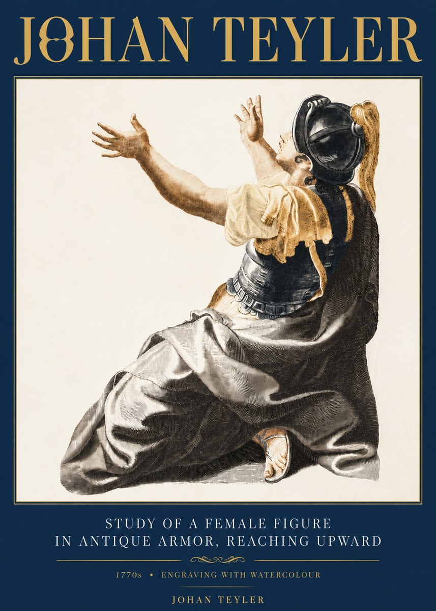 Johan Teyler Study of a Female Figure in Antique Armor, Reaching Upward No6 - Poszter