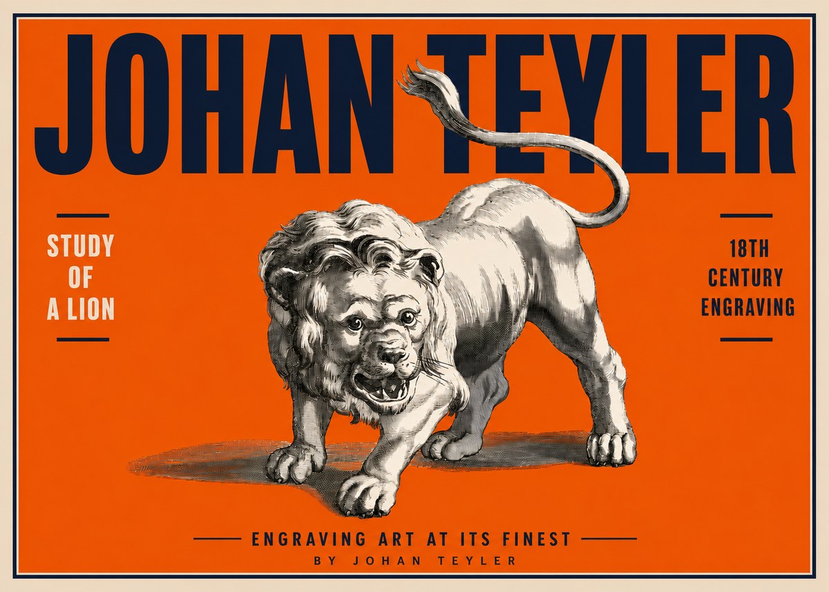 Johan Teyler Study of a Lion No4 - Poszter
