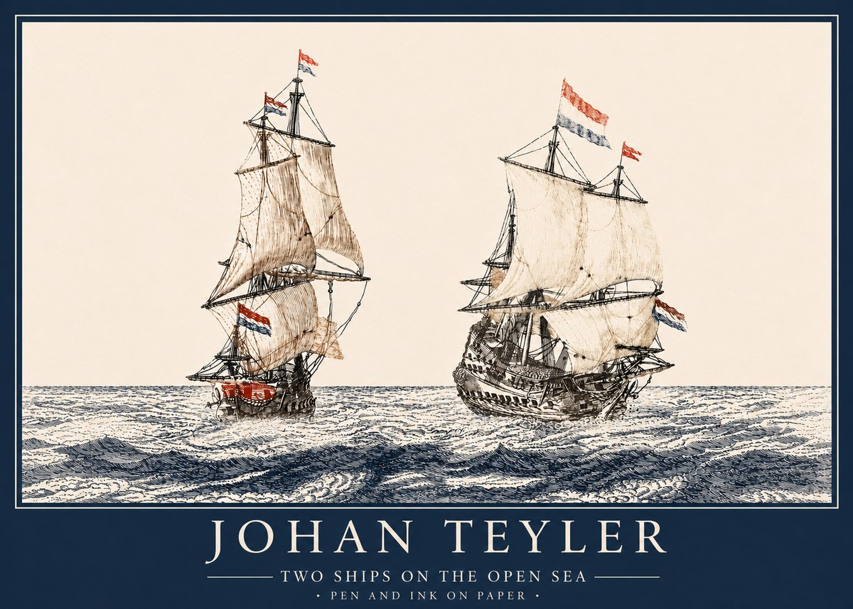 Johan Teyler Two Ships on the Open Sea No4 - Poszter