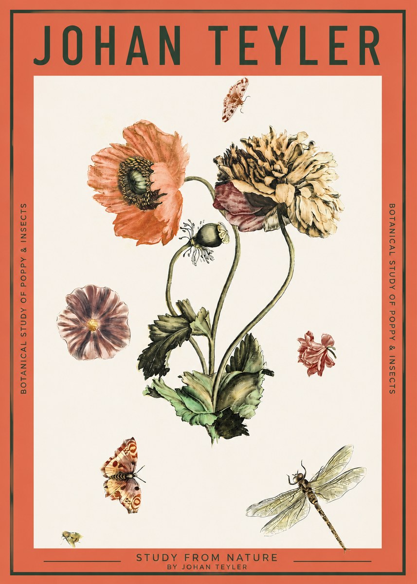 Johan Teyler Botanical Study of Poppy & Insects No2 - Poszter