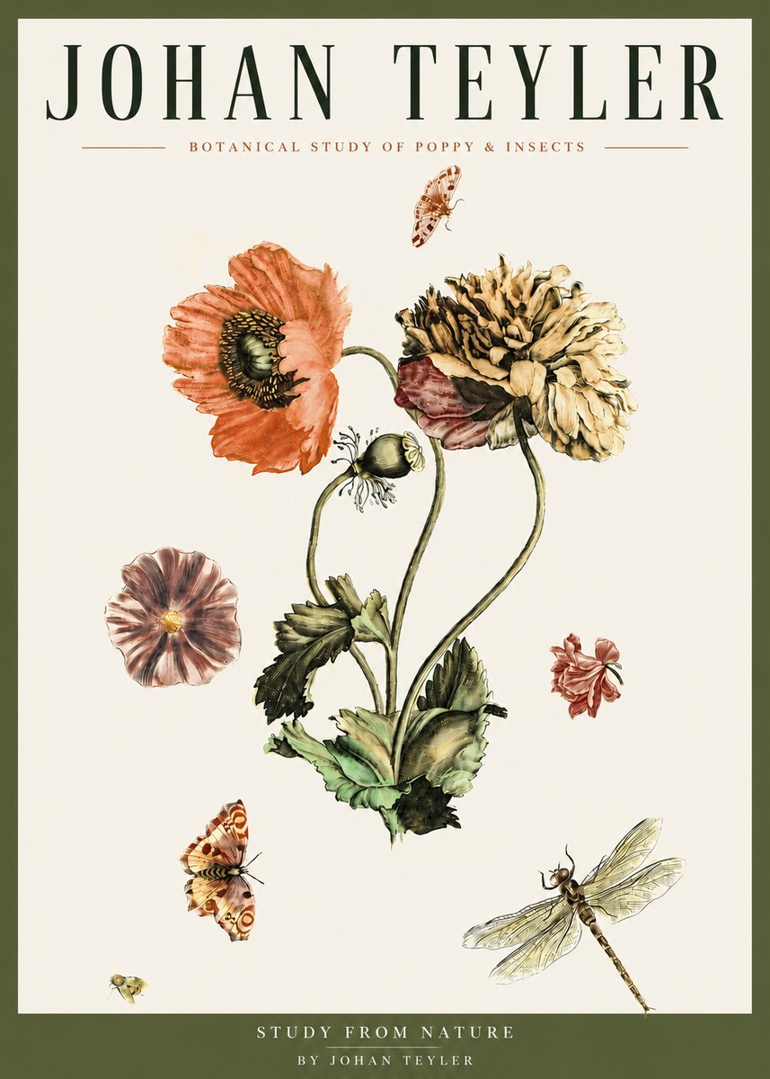 Johan Teyler Botanical Study of Poppy & Insects No3 - Poszter