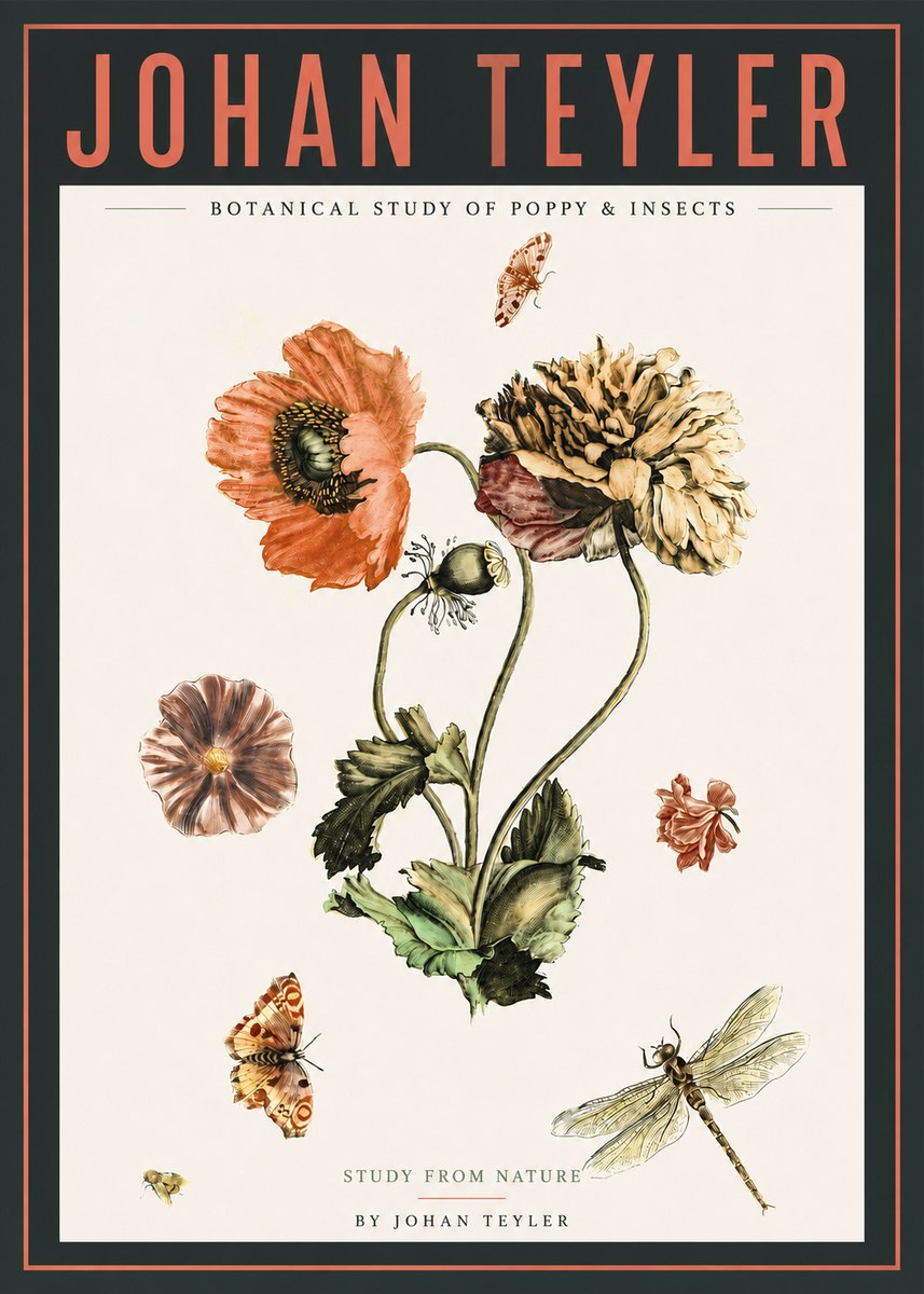 Johan Teyler Botanical Study of Poppy & Insects No4 - Poszter