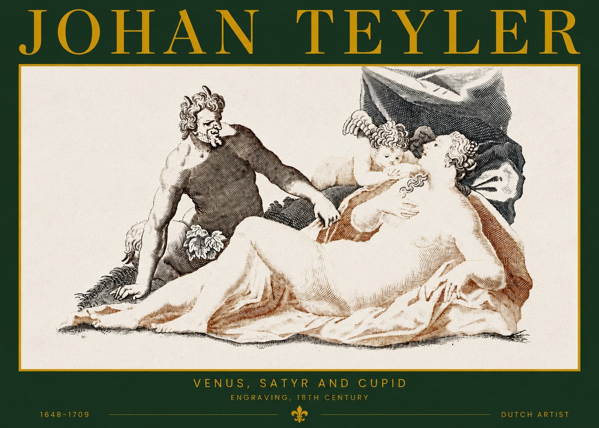 Johan Teyler Venus, Satyr and Cupid No2 - Poszter