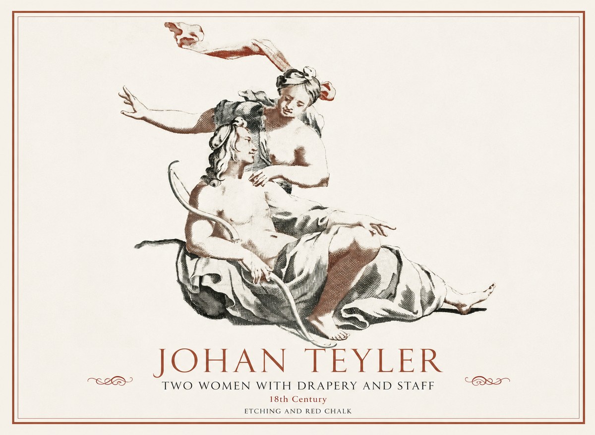 Johan Teyler Two Women with Drapery and Staff No1 - Poszter