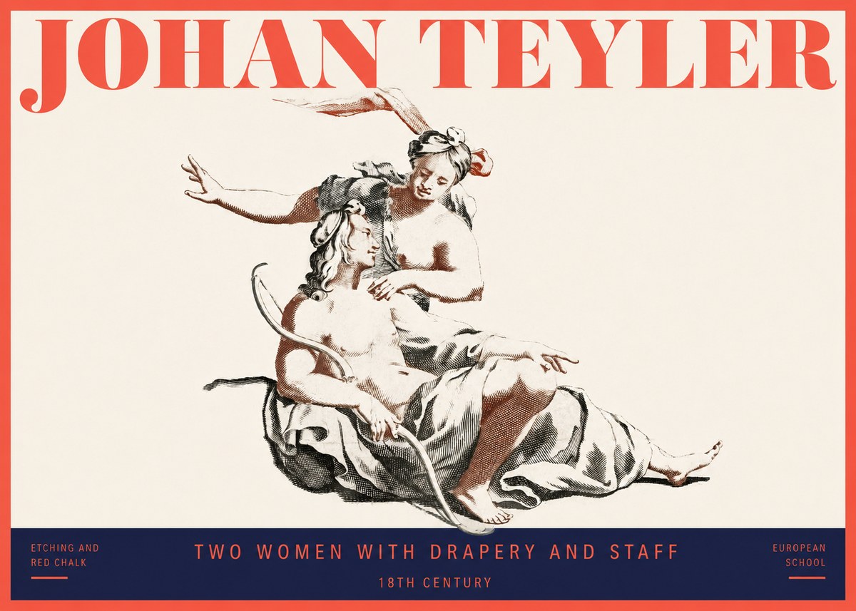 Johan Teyler Two Women with Drapery and Staff No2 - Poszter