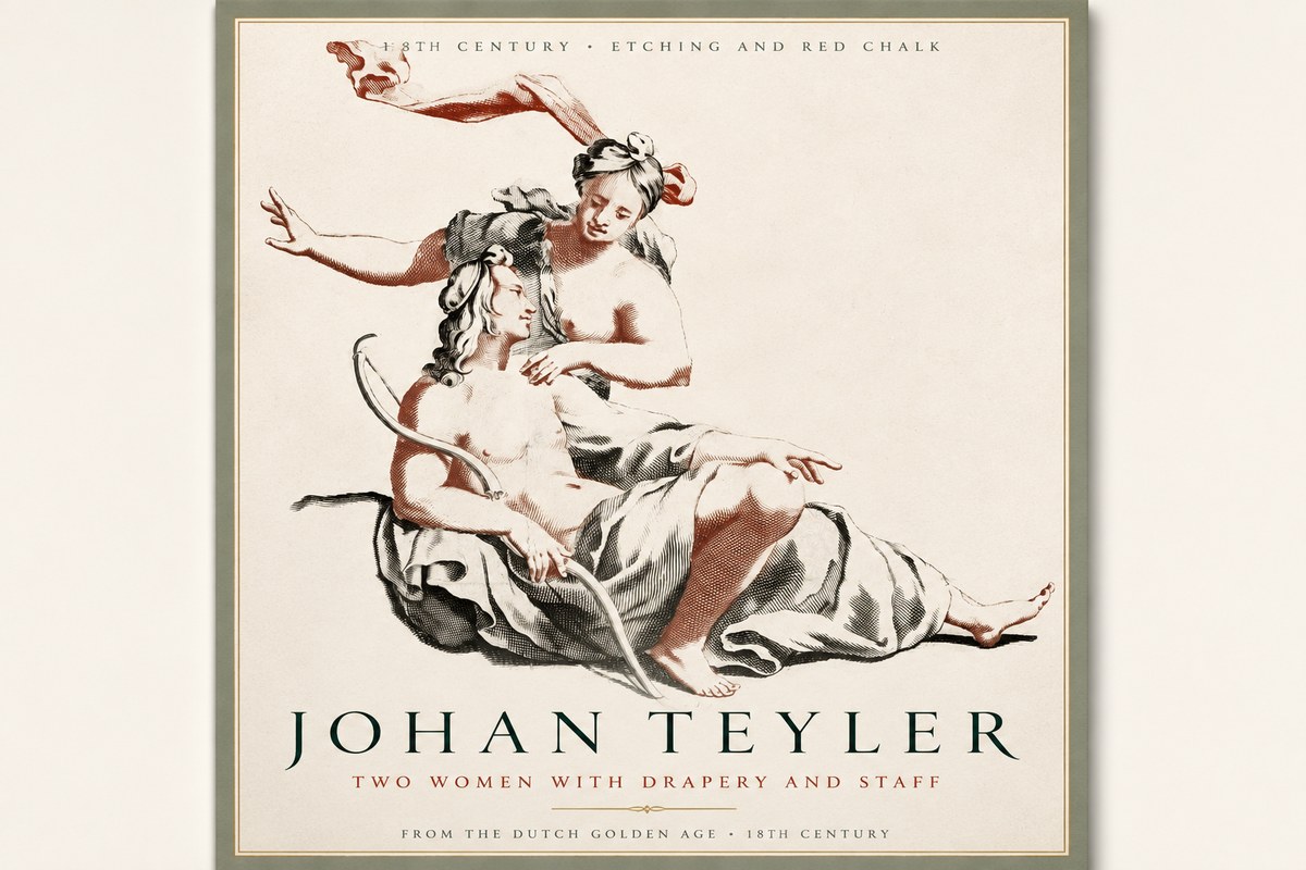 Johan Teyler Two Women with Drapery and Staff No3 - Poszter