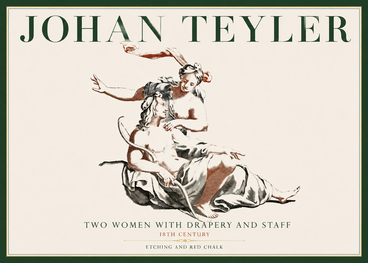 Johan Teyler Two Women with Drapery and Staff No4 - Poszter