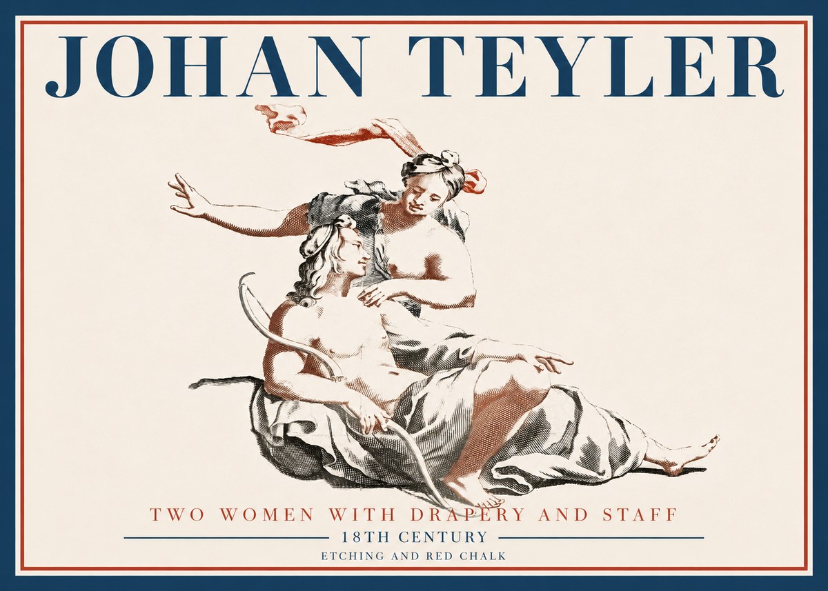 Johan Teyler Two Women with Drapery and Staff No5 - Poszter