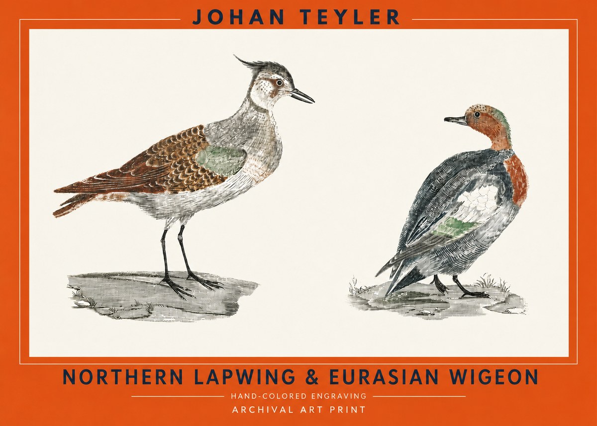 Johan Teyler Northern Lapwing & Eurasian Wigeon No2 - Poszter