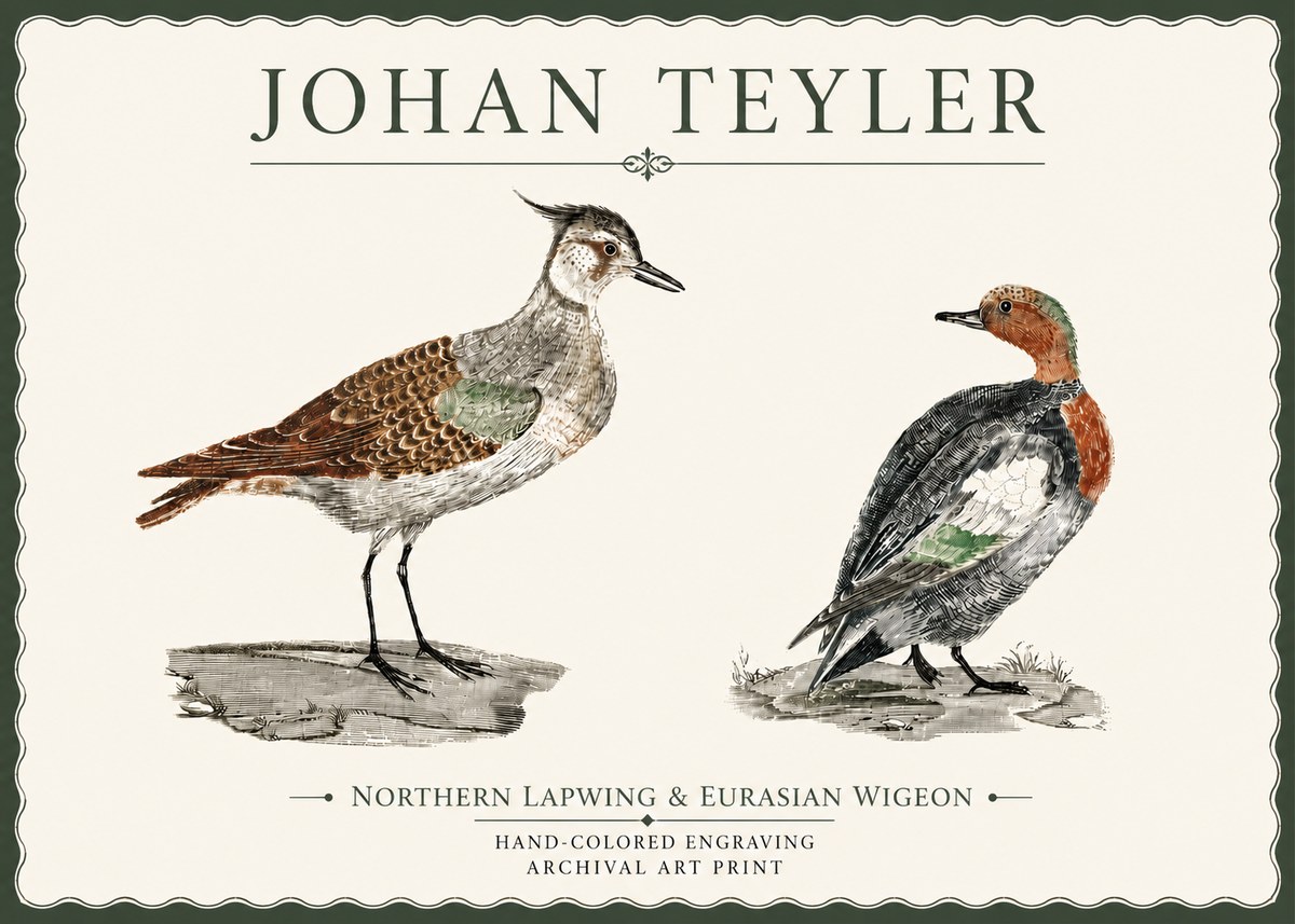 Johan Teyler Northern Lapwing & Eurasian Wigeon No4 - Poszter
