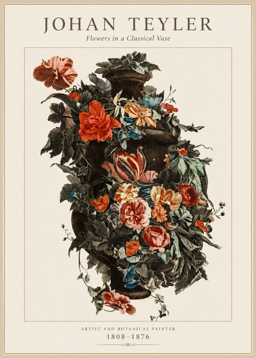 Johan Teyler Flowers in a Classical Vase No1 - Poszter