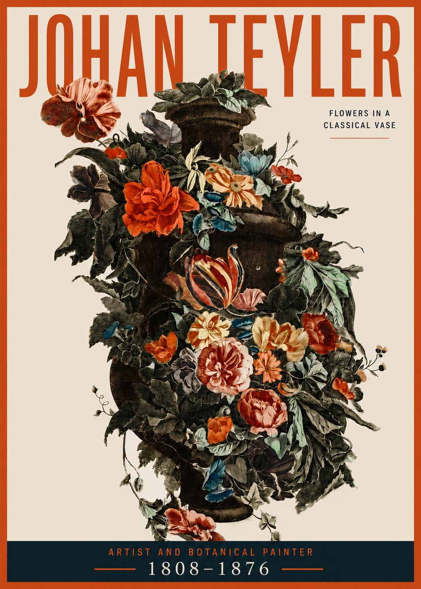 Johan Teyler Flowers in a Classical Vase No3 - Poszter