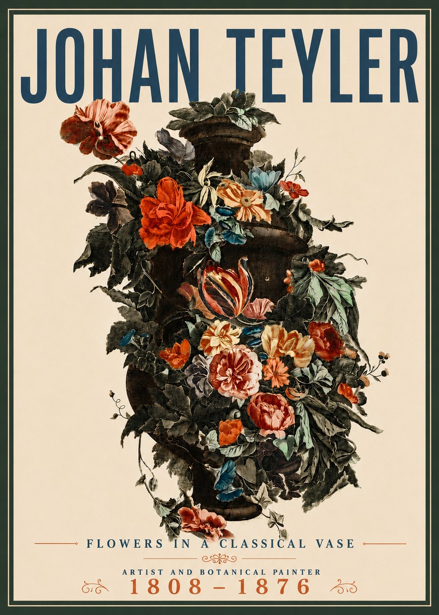 Johan Teyler Flowers in a Classical Vase No5 - Poszter