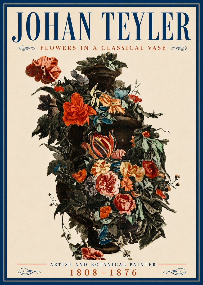 Johan Teyler Flowers in a Classical Vase No6 - Poszter