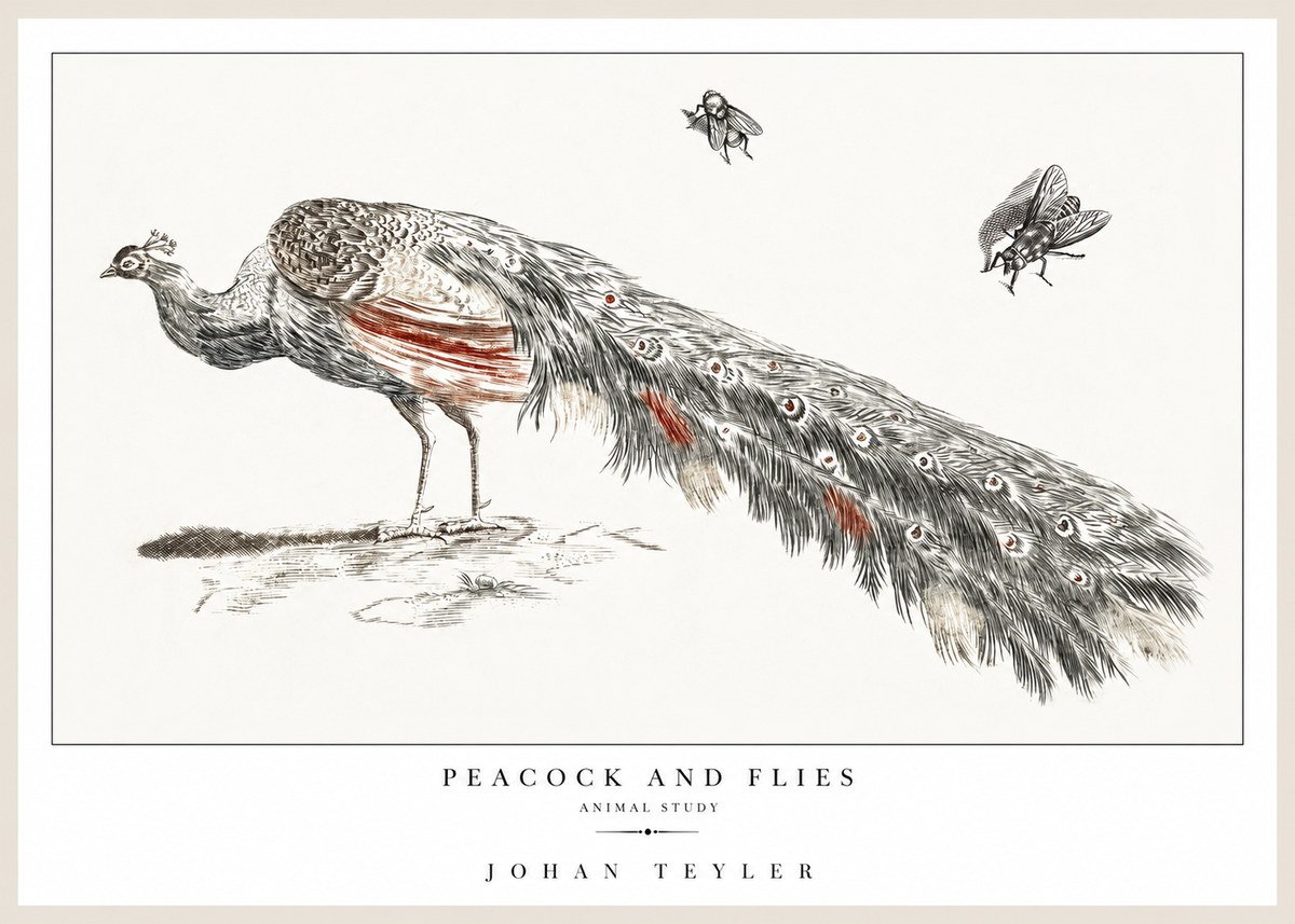 Johan Teyler Peacock and Flies - Animal Study No1 - Poszter