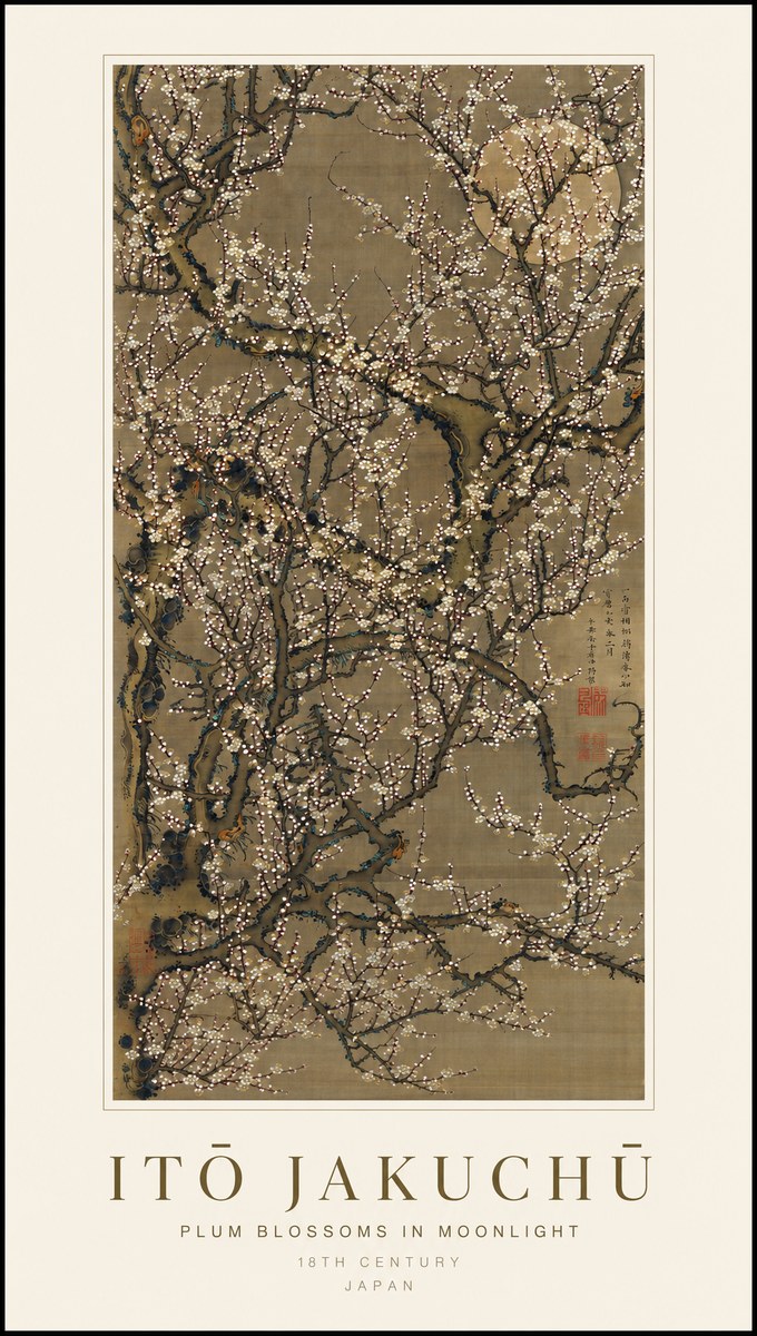 Itō Jakuchū Plum Blossoms in Moonlight No1 - Poszter