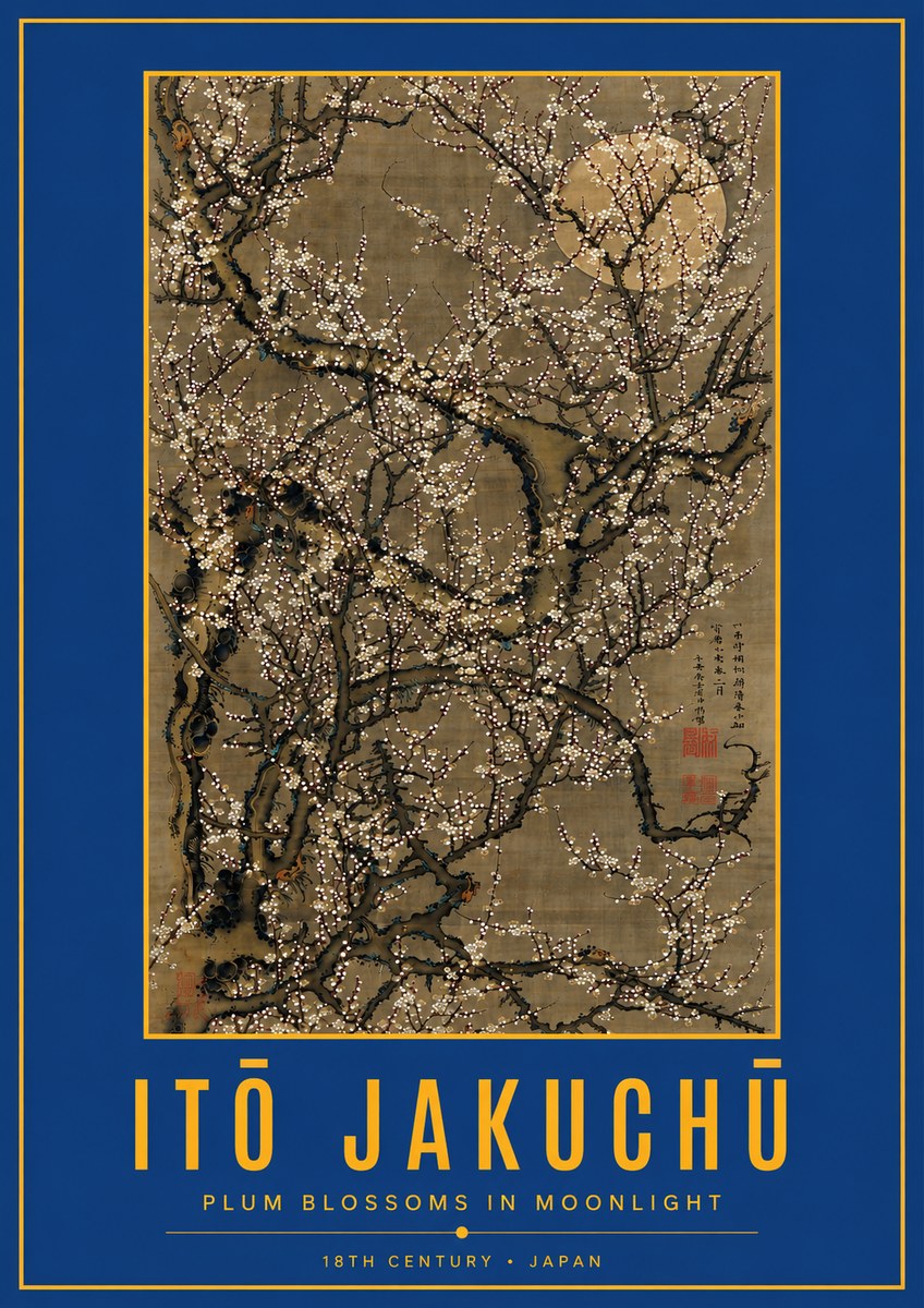 Itō Jakuchū Plum Blossoms in Moonlight No3 - Poszter