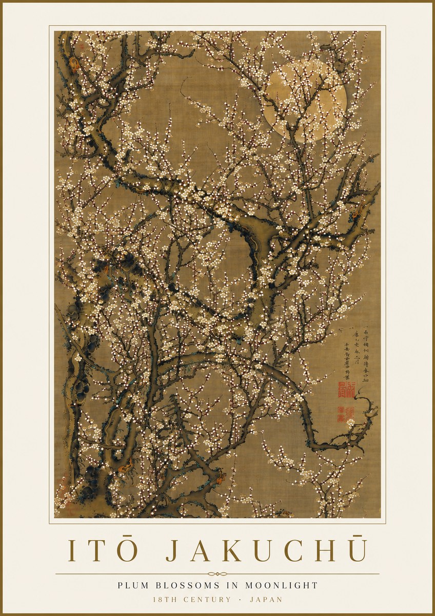 Itō Jakuchū Plum Blossoms in Moonlight No4 - Poszter
