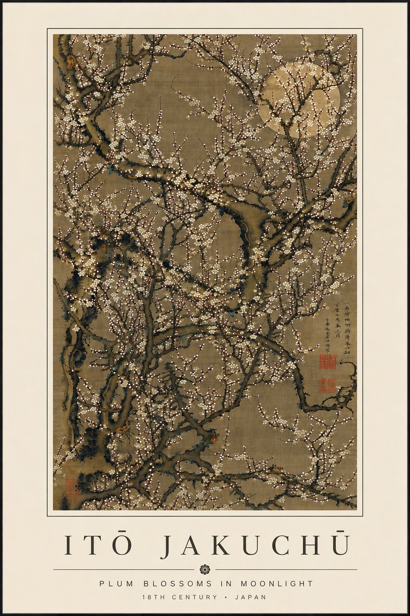Itō Jakuchū Plum Blossoms in Moonlight No6 - Poszter
