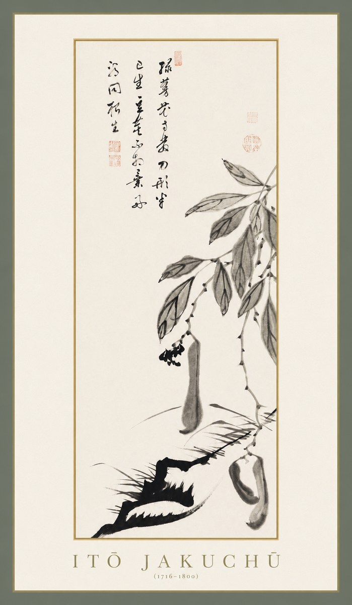 Itō Jakuchū Branch with Pods and Calligraphy No1 - Poszter