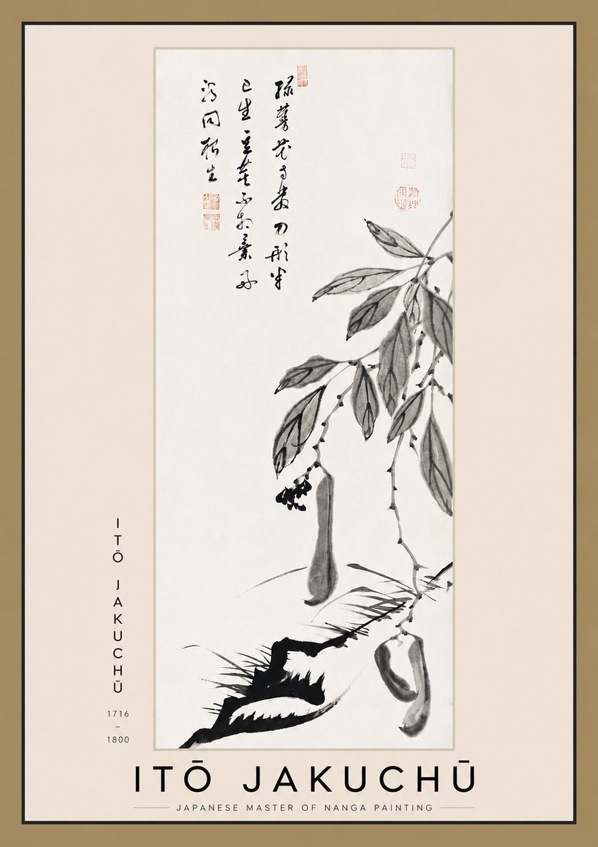 Itō Jakuchū Branch with Pods and Calligraphy No3 - Poszter