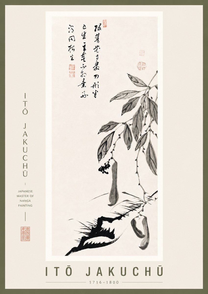 Itō Jakuchū Branch with Pods and Calligraphy No5 - Poszter