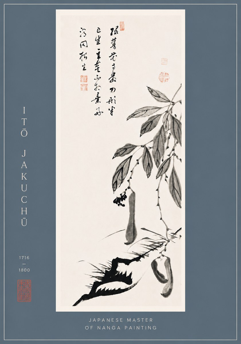 Itō Jakuchū Branch with Pods and Calligraphy No6 - Poszter