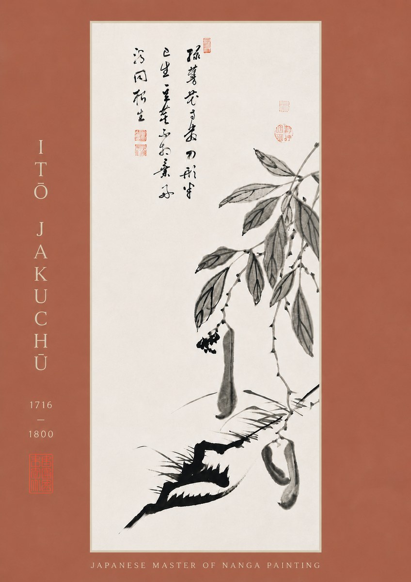 Itō Jakuchū Branch with Pods and Calligraphy No8 - Poszter