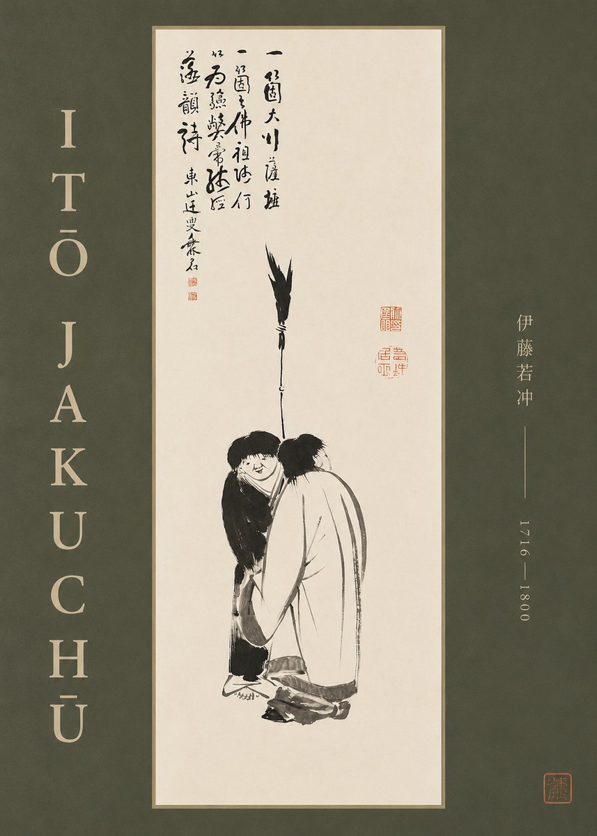 Itō Jakuchū Two Figures Holding a Staff No2 - Poszter