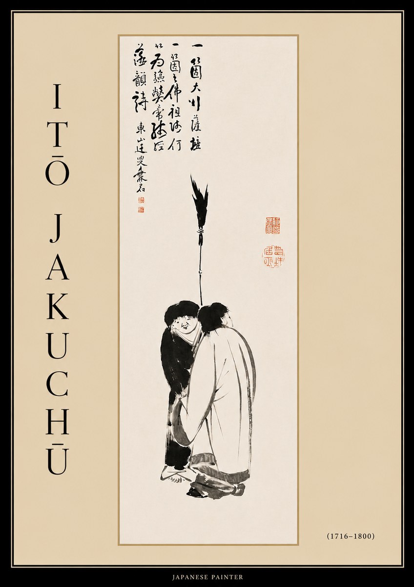 Itō Jakuchū Two Figures Holding a Staff No4 - Poszter