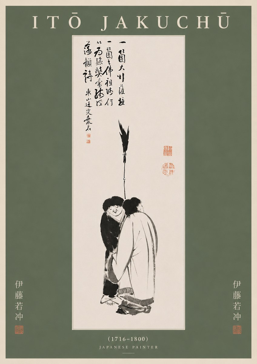 Itō Jakuchū Two Figures Holding a Staff No5 - Poszter