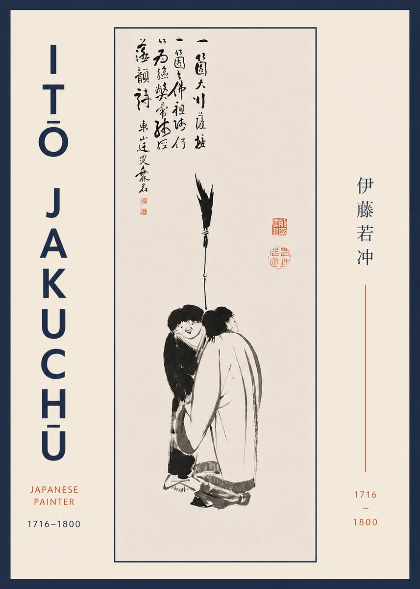Itō Jakuchū Two Figures Holding a Staff No7 - Poszter
