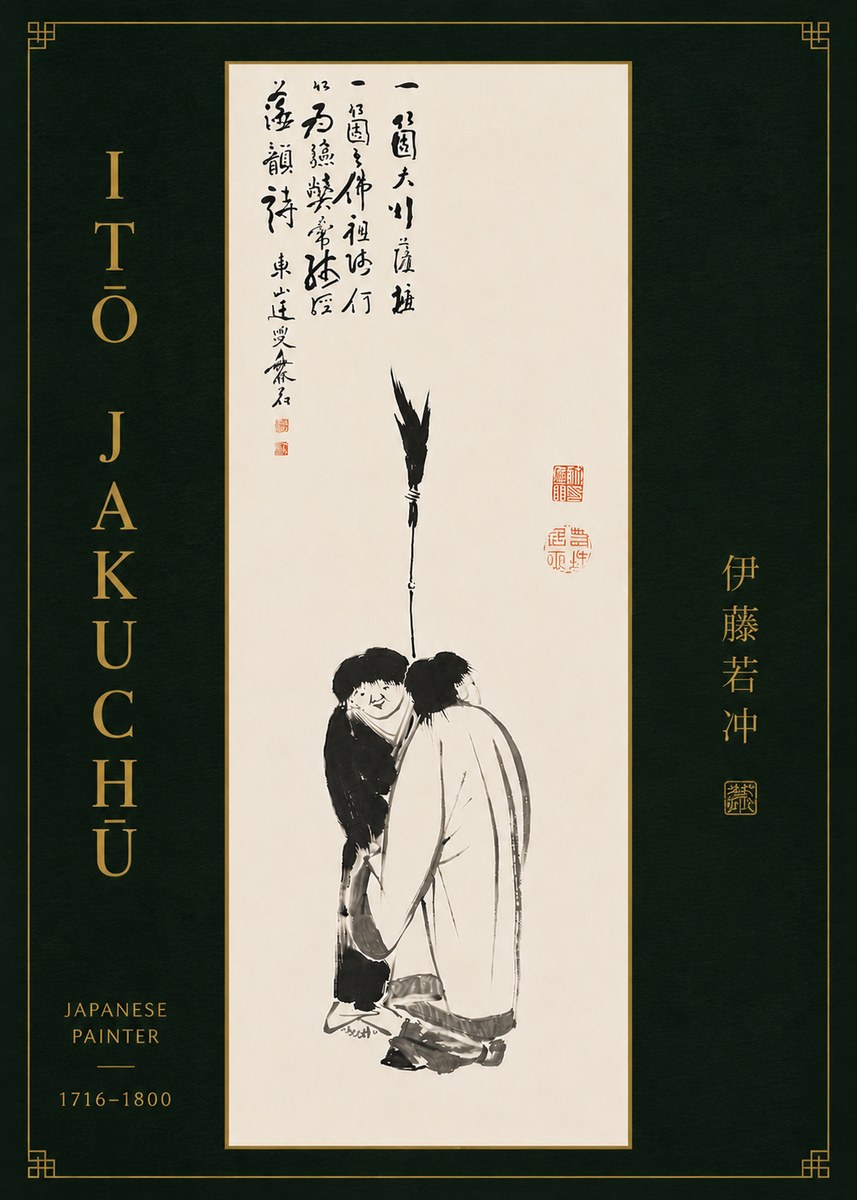 Itō Jakuchū Two Figures Holding a Staff No8 - Poszter