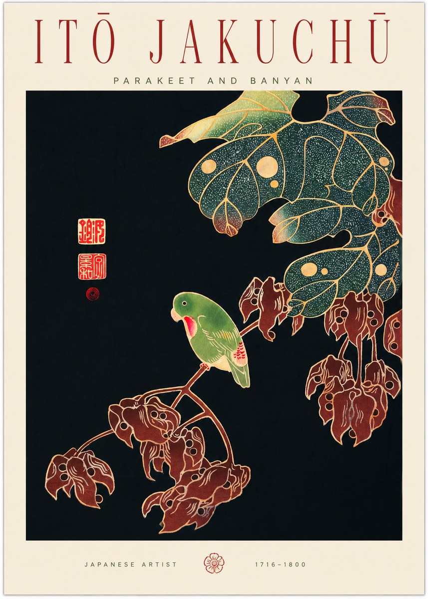 Itō Jakuchū Parakeet and Banyan No1 - Poszter