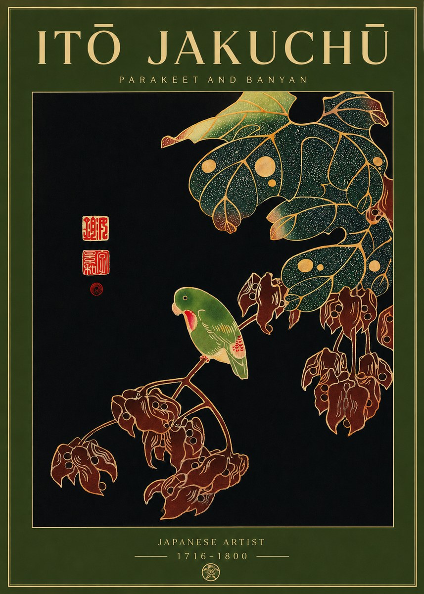Itō Jakuchū Parakeet and Banyan No2 - Poszter