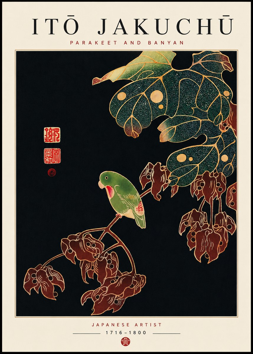 Itō Jakuchū Parakeet and Banyan No3 - Poszter